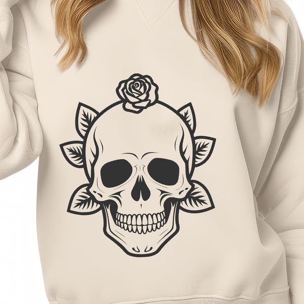 Free Vector Rose Skull Art A stylized gothic skull design featuring intricate details and ornamentation, suitable for various digital applications.