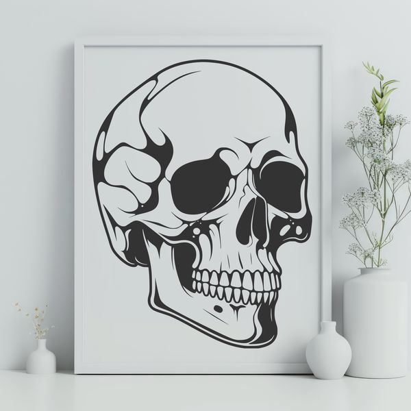 Gothic Horror Icon A detailed illustration of a dripping skull in gothic style, suitable for Halloween decorations.