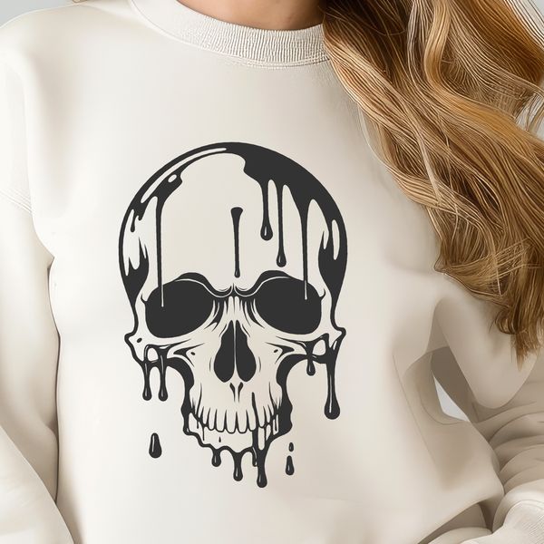 Free Dripping Skull SVG Download A stylized illustration of a dripping skull in a gothic style.