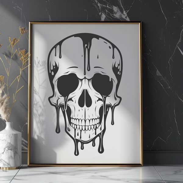 Gothic Skull Design with Eerie Liquid Effect A gothic-inspired design featuring a skull with a flowing, eerie liquid effect.