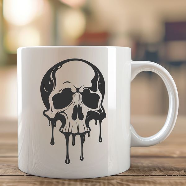 Elegant Gothic Skull Illustration A dramatic illustration of a skull with droplets falling from its mouth, suitable for gothic-themed designs.