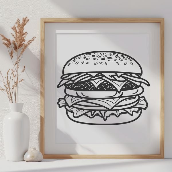 Vector Cheeseburger Illustration A simple vector illustration of a hamburger with cheese, lettuce, and tomato on a sesame seed bun.
