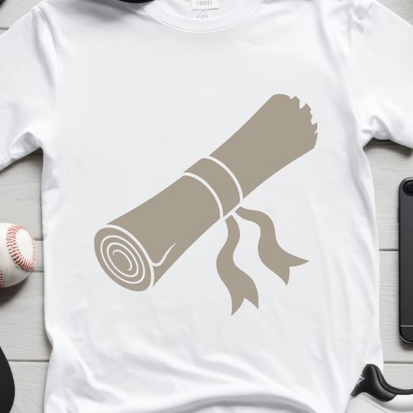 Graduation diploma symbolized by a traditional paper scroll icon in vector format.