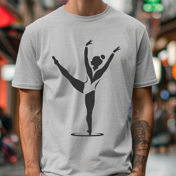 Elegant Gymnast in Motion A young female gymnast in mid-air, performing a tumbling pass on an imaginary balance beam.