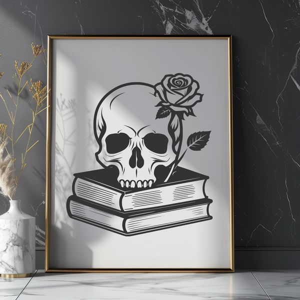 Spooky Decor Illustration A detailed illustration of a Gothic-style skull, featuring intricate designs.