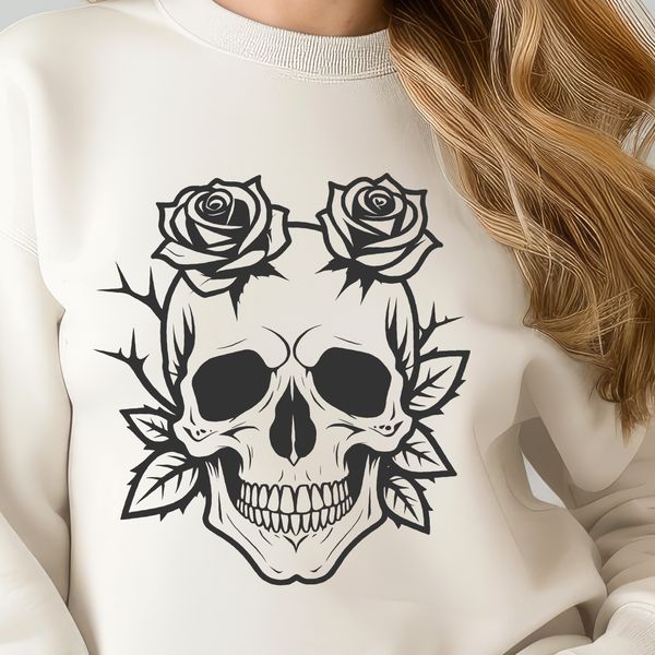 Intricate Design Skull Art A stylized, detailed illustration of a Gothic-inspired skull surrounded by intricate design elements.