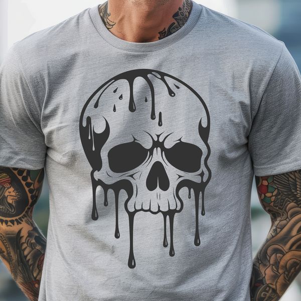 SVG Skull Design in a Dark Art Style A detailed SVG illustration of a dripping skull in a gothic style.