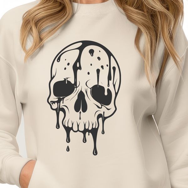 Gothic Style Skull Design A stylized illustration of a skull with dripping liquid effects, suitable for various designs and crafts.