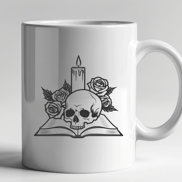 Beautiful Rose and Skull Illustration A detailed illustration of a Gothic-style skull with intricate details, surrounded by a rose.