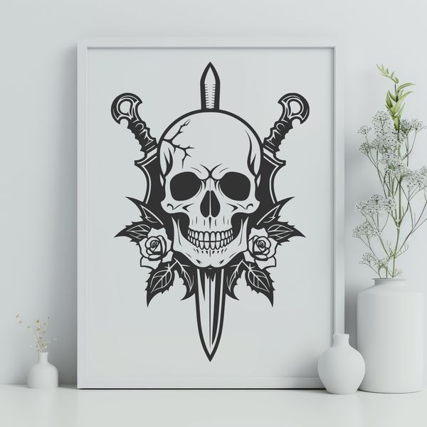 Intricate Skull Design SVG File A detailed illustration of a Gothic-style skull with intricate details.