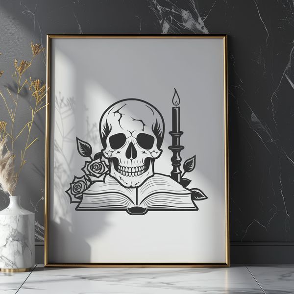 Dark Elegance A stylized, gothic-style skull surrounded by dark, mysterious ambiance.