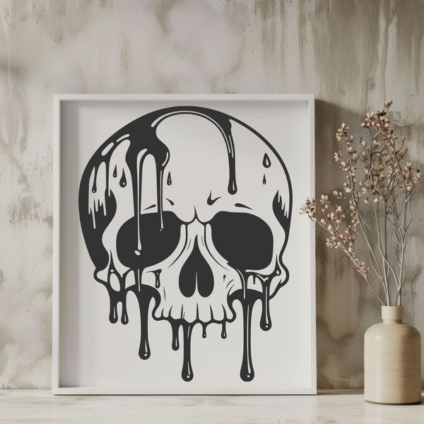 Gothic Skull Decoration with Water Effects A skeletal skull with water-like drips covering its surface, suitable for gothic-themed designs.