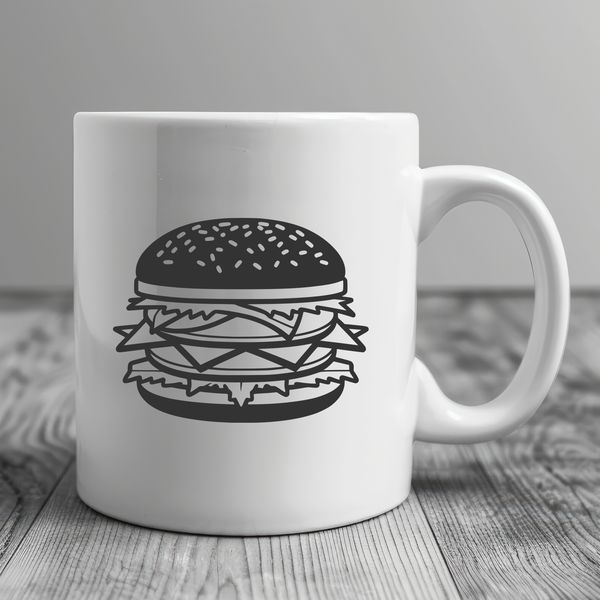 A simple illustration of a hamburger with a rounded bun and two patties.