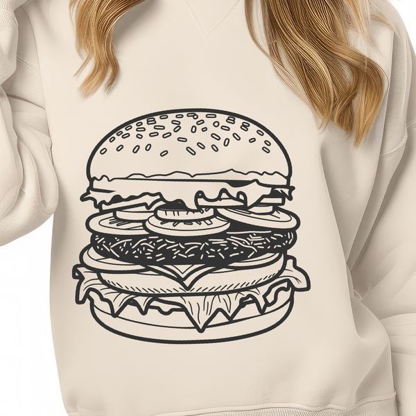 American Cheeseburger Vector Art A classic American-style hamburger with cheese, lettuce, and tomato on a bun.