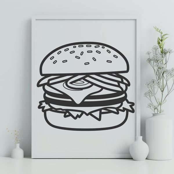 Free Hamburger Design A classic hamburger design consisting of a beef patty, cheese, lettuce, tomato, and condiments on a bun.
