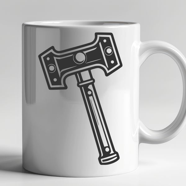 An illustration of a hammer tool with a bold design.