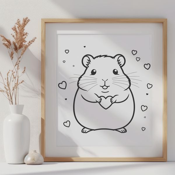 Cuteness Overload: Colorful Hamster Illustration A colorful illustration of a cute hamster surrounded by love hearts.