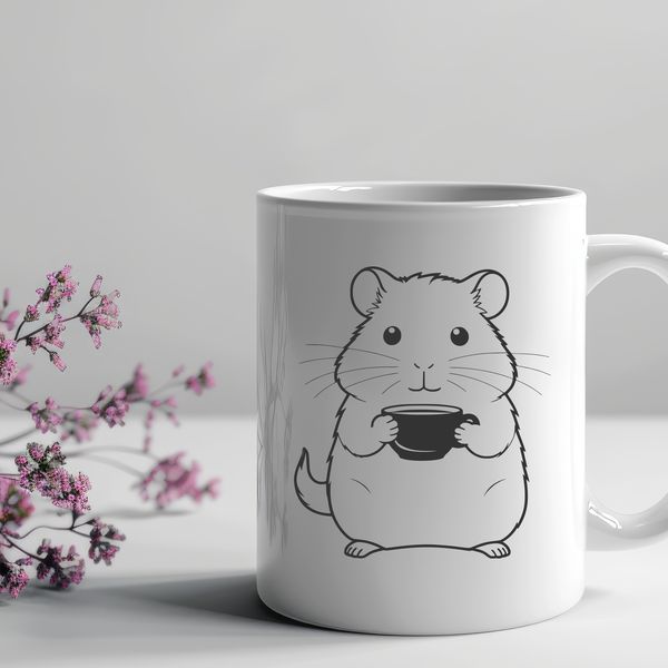Hamster in a Teacup Vector Image A small, furry hamster sitting in a tiny cup, suitable for use as clip art in various digital designs.