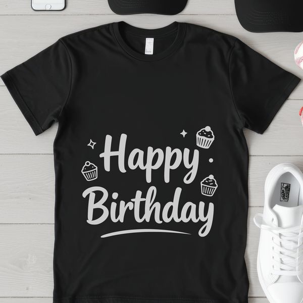 A customizable SVG vector graphic design featuring the phrase 'Happy Birthday' in bold, modern font.