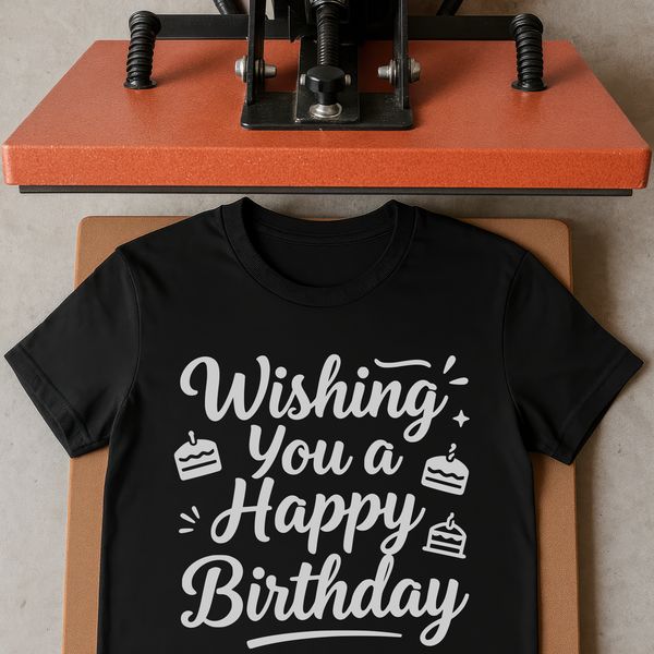 Illustration of a stylized Happy Birthday text in a modern vector design format.