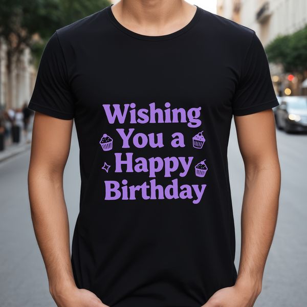 Free vector graphic illustration of a happy birthday quote with decorative elements.