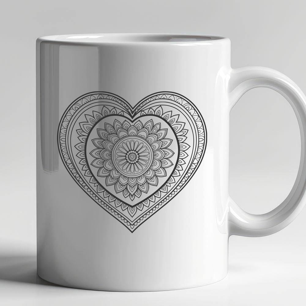 Symmetric Love Symbol Vector Art A symmetrical mandala design featuring a heart shape at its center, created in vector format.