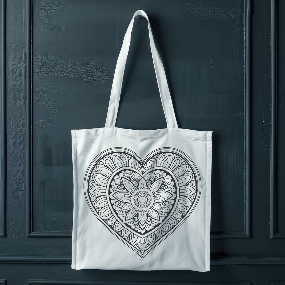 Heartfelt Mandalas in Stylized Details A intricate mandala design featuring a stylized heart shape with symmetrical patterns and shapes.
