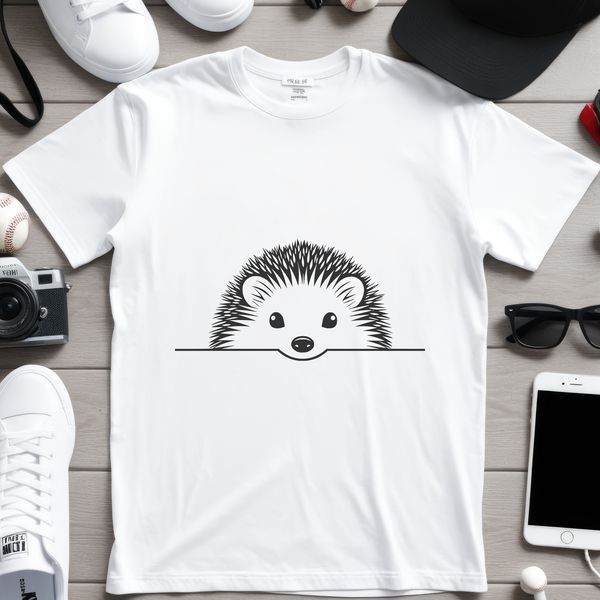 Cute hedgehog peeking out from behind a leaf design A small hedgehog peeking out from behind a leaf, created as a vector design.