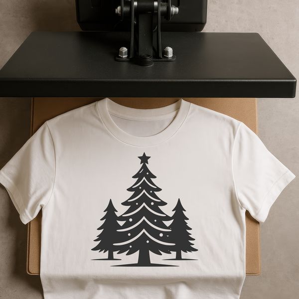 An illustrated digital Christmas tree in various shades of green and white for decorative purposes.