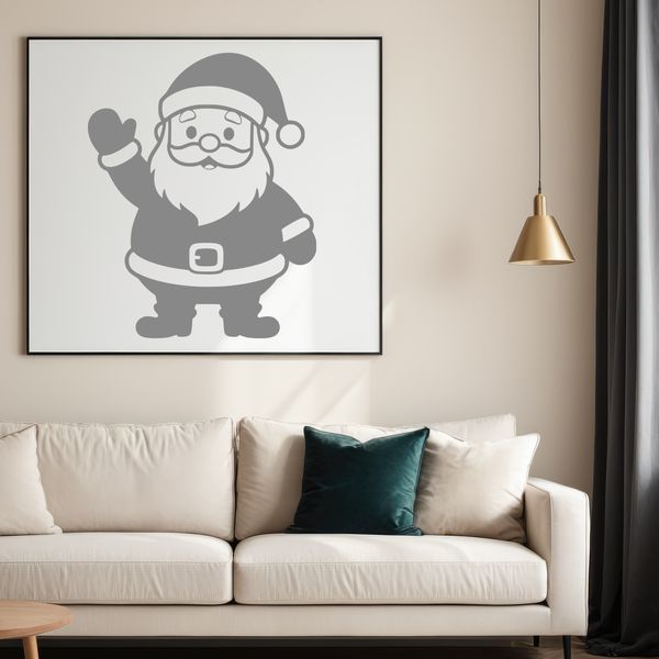 A silhouette illustration of Father Christmas in a festive red coat with white trim.