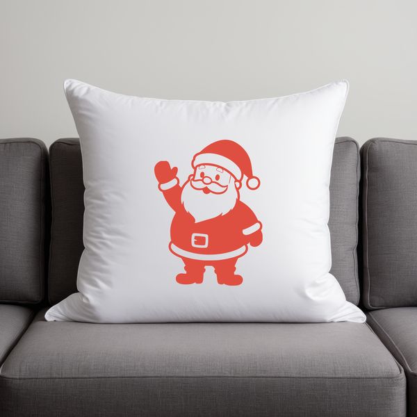 A silhouette design of Santa Claus in a traditional holiday setting.