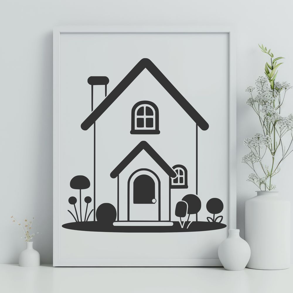Single Family Home Illustration A simple vector illustration of a single-family home with a rectangular shape and basic details such as doors and windows.