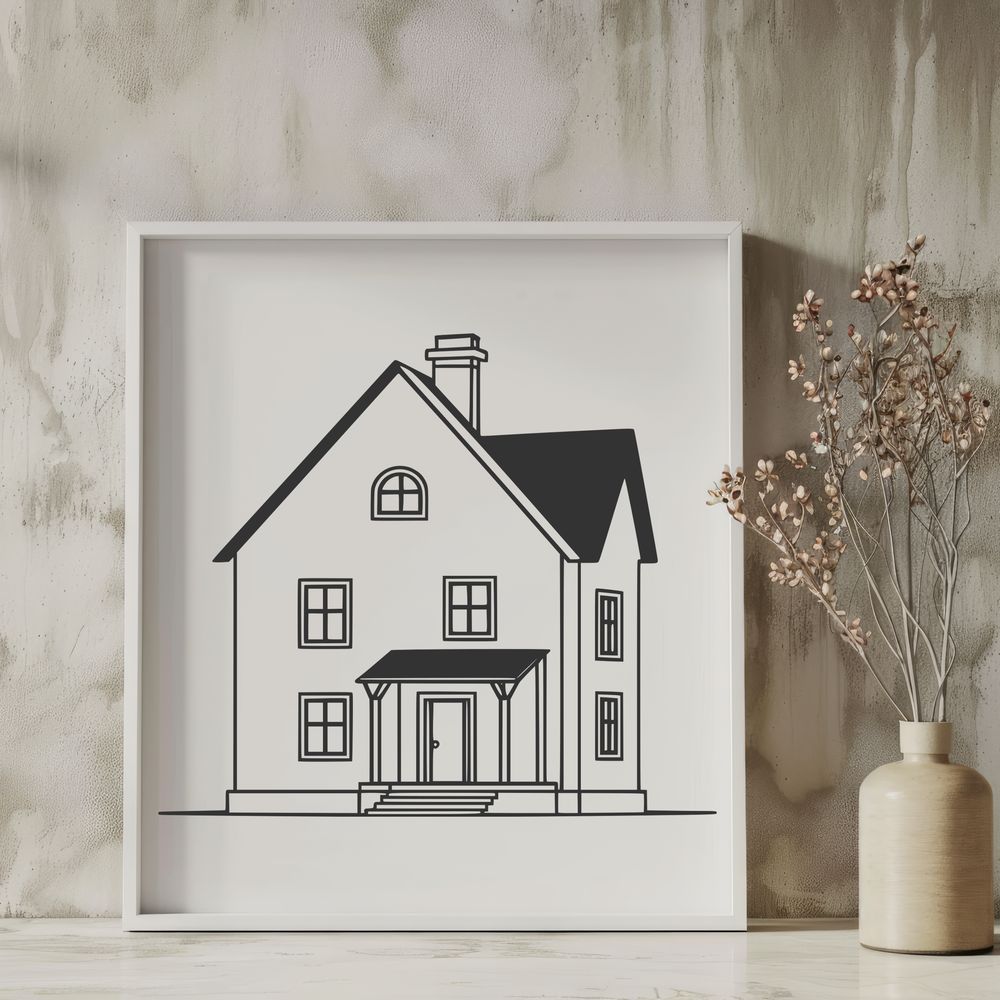 Beautiful Home Design SVG File A detailed 2D illustration of a residential building with multiple rooms and structures.