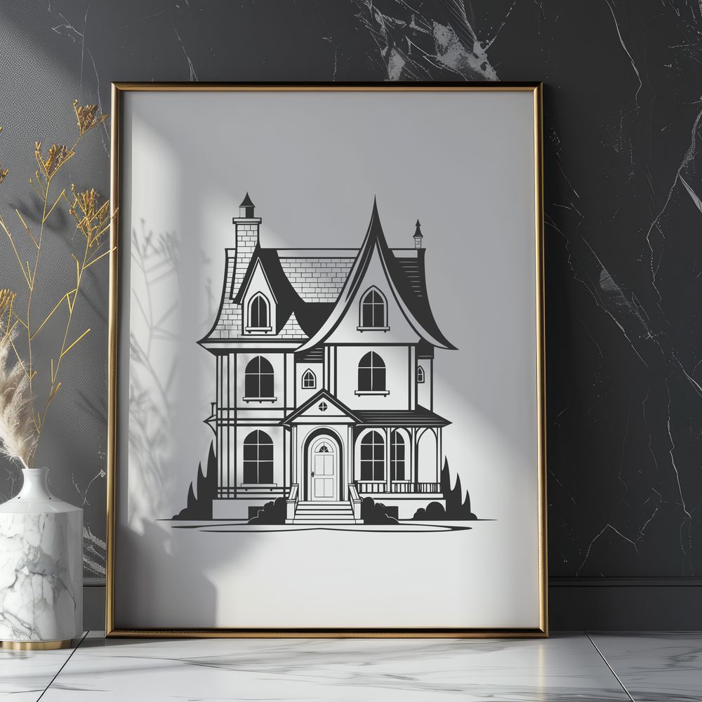 Free Residential Vector Art A simple, 2D illustration of a residential house, suitable for digital design and cutting.