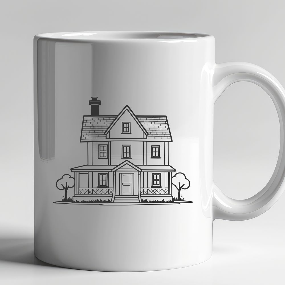 Modern Residential House Illustration Illustrated vector representation of a modern residential house with detailed architecture.