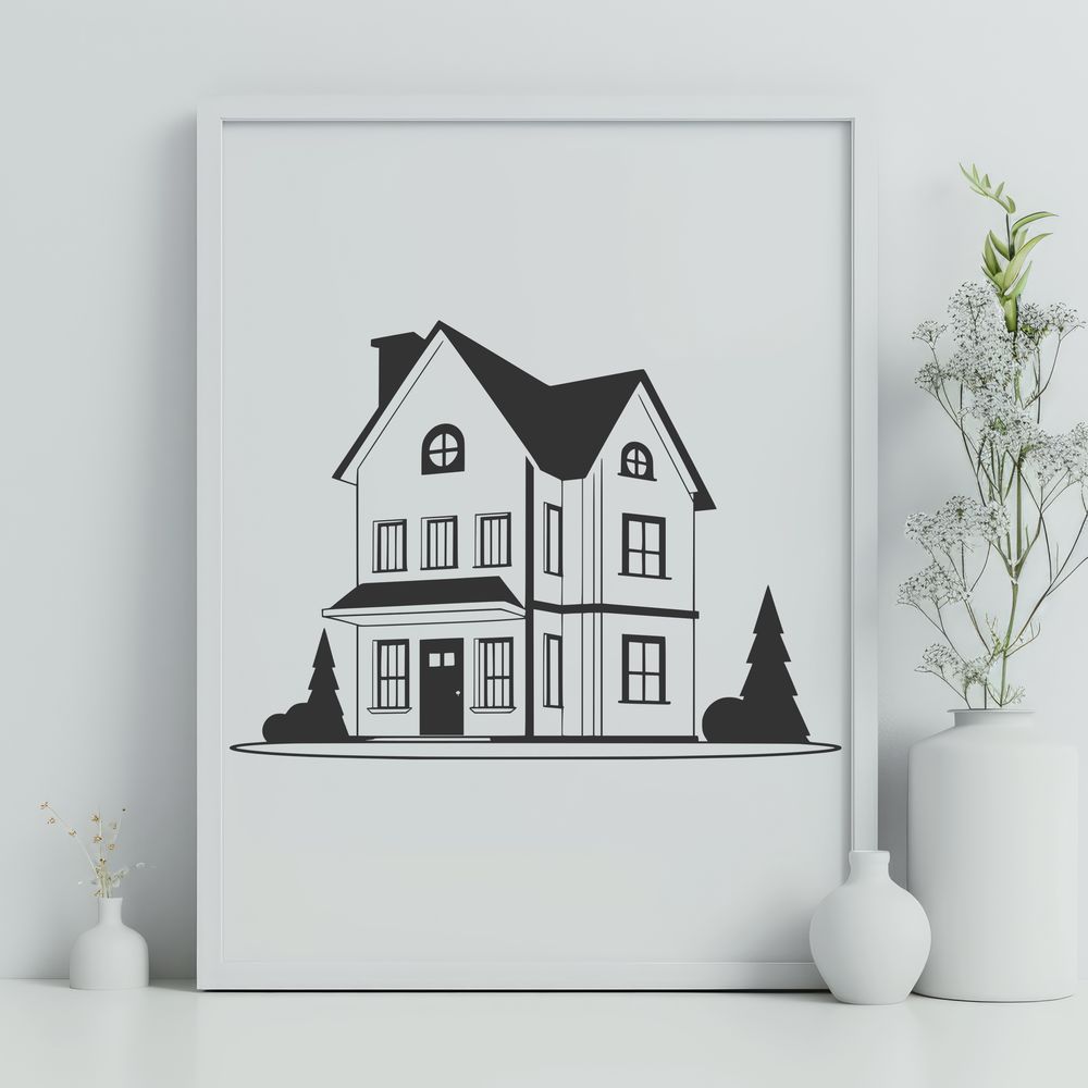 Minimal House Illustration A minimalist illustration of a small residential house with simple lines and shapes.