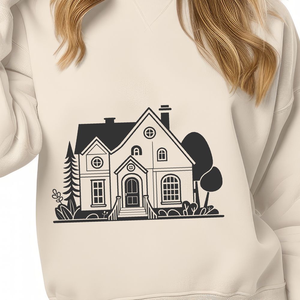 Cozy Cottage Outline Vector An outline illustration of a simple house with a basic roof and doors.