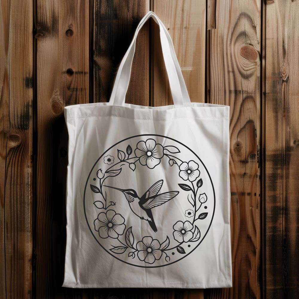Floral Branch Bird Decoration SVG A colorful illustration of a hummingbird perched on a branch surrounded by floral elements.