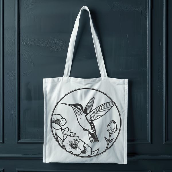 Beautiful Bird in Bloom A detailed vector art design featuring a hummingbird perched on a branch amidst foliage.