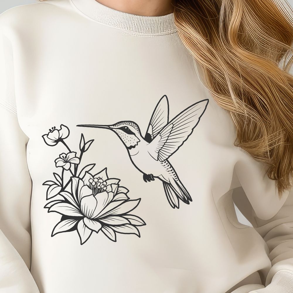 Free Bird Clip Art SVG Download A colorful hummingbird perched on a flower, ideal for digital cutting projects.