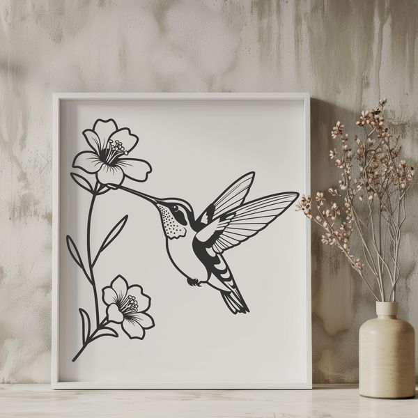 Whimsical Floral Hummingbird Design A detailed design of a hummingbird featuring intricate floral patterns.