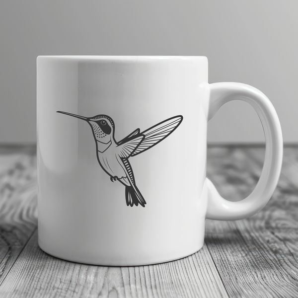 Hummingbird Silhouette with Detailed Lines A detailed illustration of a hummingbird in flight, rendered as a high-quality vector graphic.