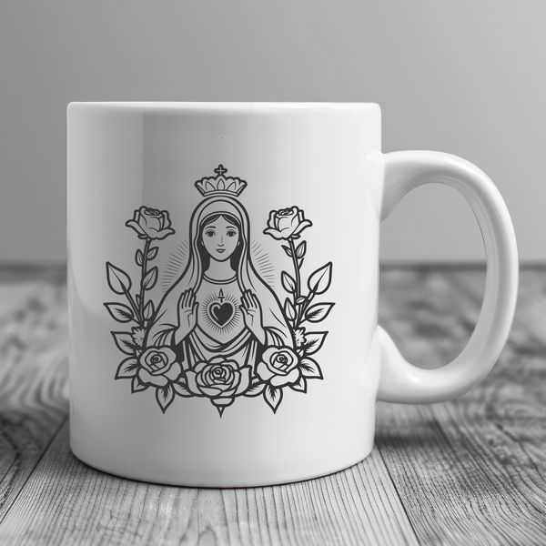 An illustration of a heart with delicate floral details and a religious symbol, suitable for vector graphics.