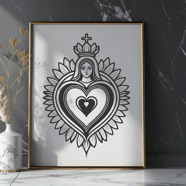 Beautiful Religious Icon Clip Art A detailed, vector illustration of the Immaculate Heart, suitable for digital art and craft projects.