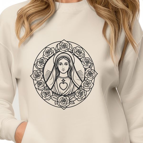 Floral Devotion SVG Design A stylized illustration of a heart with floral elements, representing devotion and faith.