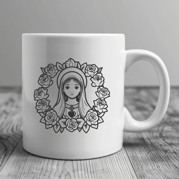 Stylized Immaculate Heart SVG Illustration A stylized vector image of the Immaculate Heart with floral patterns and symbolic elements.