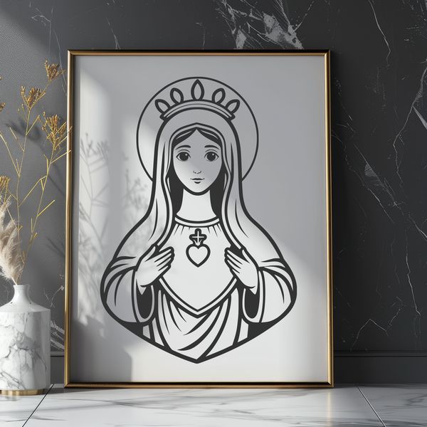Stylized Immaculate Heart SVG Design A stylized illustration of the Immaculate Heart, suitable for use in religious contexts or as a design element.