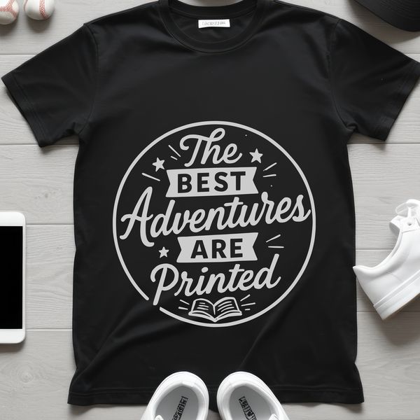 An SVG vector graphic depicting a silhouette of someone holding a book, surrounded by thought-provoking quotes.