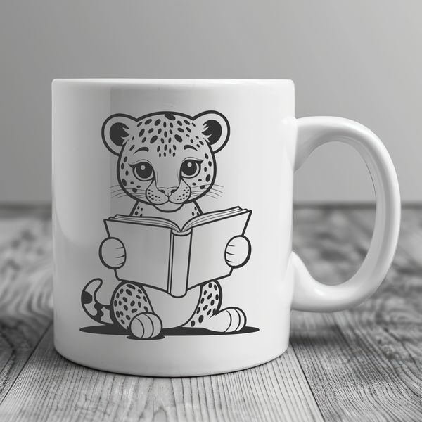 Reading With a Majestic Feline Friend A sleek jaguar sitting next to an open book, symbolizing a love for reading.