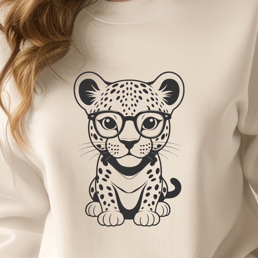 Stylized Jaguar in Eyeglasses Vector Art A stylized illustration of a jaguar wearing glasses, designed as a vector graphic.